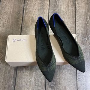 Rothy's Racer Green Check Pointed Toe Flats Women's Size 8 NEW